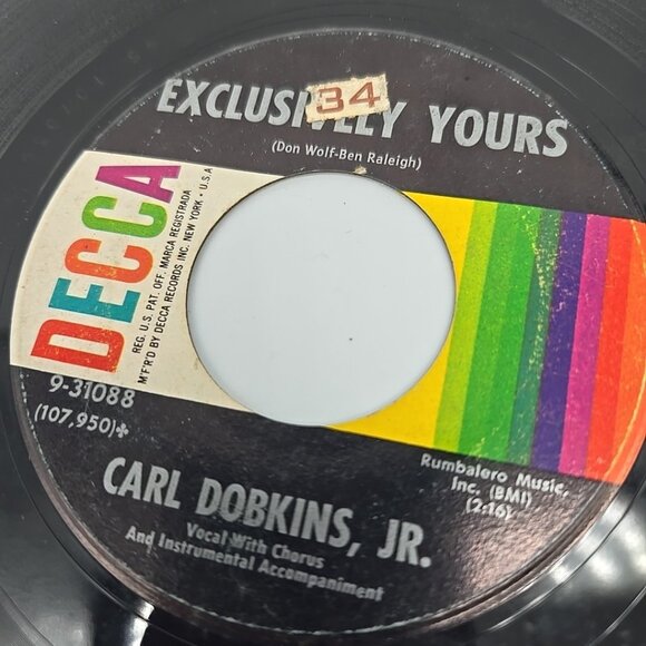 One Little Girl / Exclusivly Yours by Carl Dobkins JR 45 RPM Vinyl Record - Picture 4 of 4